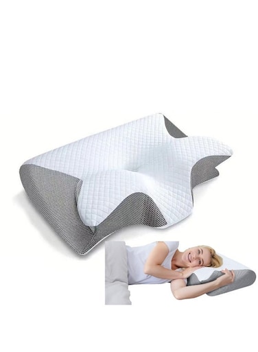 Cervical Neck Pillow for Neck Pain Relief &amp; Snoring, Ergonomic Memory Foam Orthopedic Pillow, 2-in-1 Design for Side, Back &amp; Stomach Sleepers, Grey