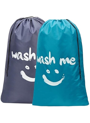 Wash Me Laundry Bag 2 packs Travel Laundry Bag, Dirty Clothes Organizer,Easy Fit a Laundry Hamper or Basket,Heavy Duty Laundry Hamper Liner