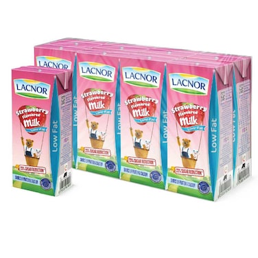 Lacnor Essentials UHT Low Fat Strawberry Flavoured Milk, 180ml Pack of 8