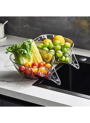 2PCS Transparent Multi-Functional Drainage Basket Fruit &amp; Vegetable washing Bowl Food Drainer Drainage Basket with Funnel Plastic Kitchen Drainer Bowl