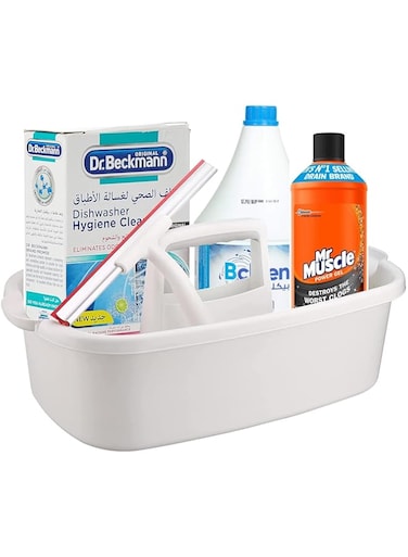 Masroo Practical Cleaning Supplies Caddy - Black Plastic Under Sink Organizer with Handle for Cleaning Products - 4000ml Capacity