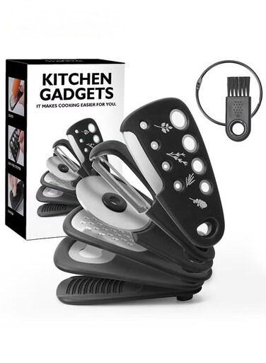 6-Piece Kitchen Gadgets Set,Space Saving,Cheese Grater,Bottle Opener,Fruit Vegetable Peeler,Pizza Cutter,Garlic Ginger Grinder,Herb Stripper Gift Set
