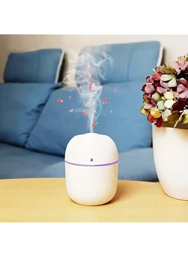 Compact Mini Air Humidifier - suitable for air perfuming using essential oil - powered by Micro-USB cable - white color with RGB lights - Quiet, Portable, and Perfect for Anywhere!