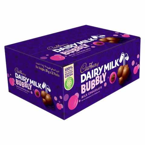 Cadbury Dairy Milk Bubbly Chocolate Bar, 28g Pack of 12