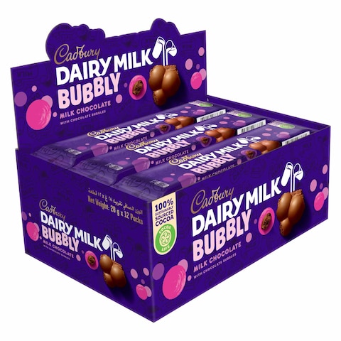 Cadbury Dairy Milk Bubbly Chocolate Bar, 28g Pack of 12