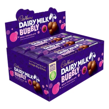 Cadbury Dairy Milk Bubbly Chocolate Bar, 28g Pack of 12