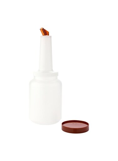 2 qt Plastic Quick Pour Storage Container Bottle - with Brown Spout and Lid - Bar Storage Bottle - 4 3/4" x 4 3/4" x 13 3/4" - 1ct Box - Bar Lux