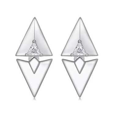 S925 Sterling Silver Platinum-Plated Triangle Geometric Ear Stud Quadrangular Earrings(SCE1835)