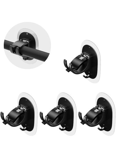 HBSTUDIO 4 Pack No Drill Curtain Rod Brackets,Self Adhesive Curtain Rod Holder,No Drilling Curtain Rod Hooks Nail Free Adjustable Curtain Rod Holders Curtain Hangers for Bathroom Kitchen Renter