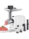 AFRA Meat Grinder, 1200w, 3 Cutting Discs, Aluminum Construction, Stainless Steel Cross Knife, food storage pusher, kibbeh &amp; sausage attachment, AF-1200MGWT, 2 Year Warranty