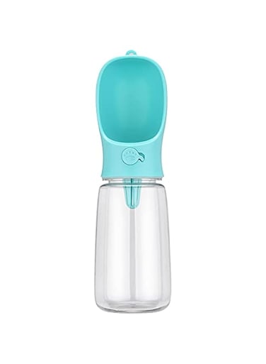 FDTY 1 pcs Dog Water Bottle, Leak Proof Portable Puppy Water Dispenser with Drinking Feeder for Pets Outdoor Walking, Hiking, Travel, Food Grade Plastic (10.2"X3.5" 19oz Blue)