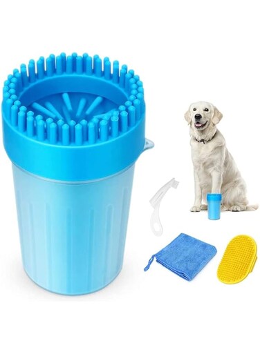 M&amp;J&amp;DELEE M&amp;J Pet Paw Cleaning Cup Portable Dog feet Cleaner Cup Brush with Soft Silicone Bristles Grooming for Medium Large Dogs(cleaning cup, towel, toothbrush &amp; random brush color)