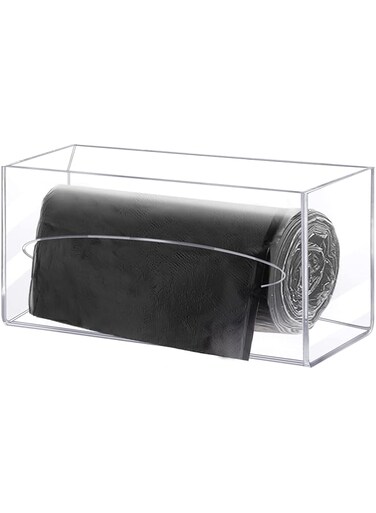 Trash Bag Dispenser Holder Acrylic Garbage Bag Dispenser Roll Holder Grocery Plastic Bag Dispenser Wall Mount Single Side Loaded Trash Bag Organizer Storage Box Holder for Kitchen(12 x 6 x 6 Inch)
