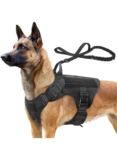 SKADE Tactical Dog Harness and Leash Set for Large Medium Dogs, Military Dog Harness with Handle, Dog Vest with Molle &amp; Loop Panels, Adjustable Dog Vest Harness for Training Hunting Walking (XL)