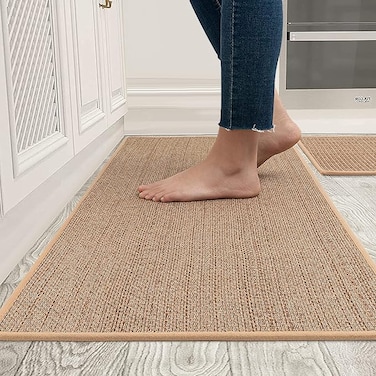 Najam Kitchen Rugs and Mats Washable [2 PCS] Non-Skid Natural Rubber Kitchen Mats for Floor Runner Rugs Set for Kitchen Floor Front of Sink, Hallway, Laundry Room 44cm*75cm+44cm*120cm (Oats)