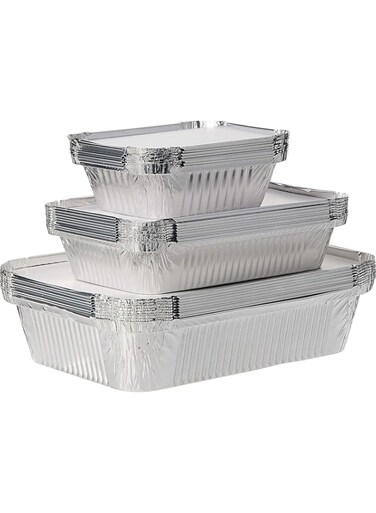 Cleaning Superstore Diamond Aluminium Food Storage Containers, With Lid, Take away Aluminium Food Containers, Food Storage Containers, Silver, Combo Pack, 25 X 1850 Cc + 25 X 890 Cc + 25 X 420 Cc