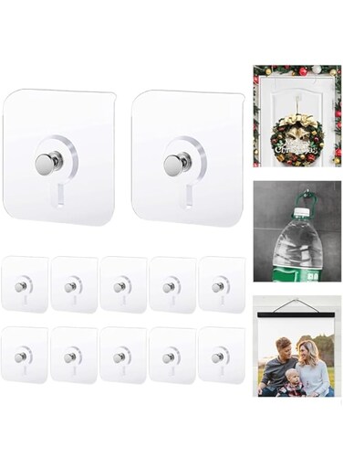 Goodern Picture Hooks Without Nails,12 PCS Adhesive Wall Hooks for Hanging Self-Adhesive Sticky Hooks Picture Hangers Reusable Waterproof Oilproof Adhesive Hooks for Home Kitchen Bedroom Office