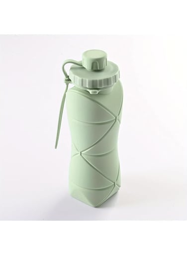 Telescopic Collapsible Sports Water Bottle, 600ml/20.3oz Heat Resistant Food Grade Silicone Water Cups, Foldable Silicone Portable Water Jugs, For Camping, Fitness, (Green)