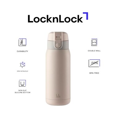 LocknLock Chubby Tumbler 370ml &ndash; Light Pink, Stainless Steel Mug with Double-Wall Insulation &amp; One-Touch Lid