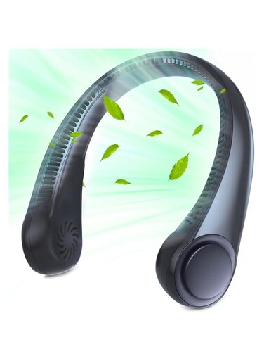 Pritzker Portable Neck Fan 4000 mAh Battery Operated Hands Free Bladeless Fan, Wearable Personal Fan, Leafless, Rechargeable, Headphone Design, USB Powered Desk Fan,3 Speeds (Navy Blue)