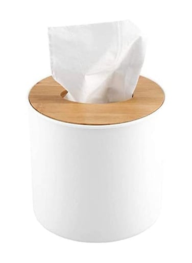 Napkin Box with Removable Bamboo/Wood Lid Plastic Tissue Box Holder Storage Organizer for Home Car Office Bathroom Vanity Table, Nightstand, Office Desk and Car