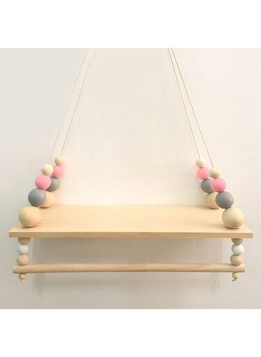 LTSWEET Handcrafted Shelf Kids Room Hanging Bead Shelf Nordic Style Nursery Decoration Wall Shelves Girls Clothes Storage Hanging Rack,Pink