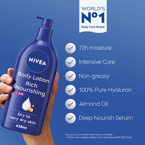 NIVEA Body Lotion, Dry to Very Dry Skin, Rich Nourishing, 625ml