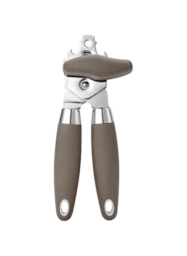 TJ POP Can Opener Manual, Multi-Purpose Heavy Duty Handheld Can Opener, Durable Stainless Steel Tin Opener, Super Sharp Cutting Wheel for Smooth Edge, Easy Turn Knob, with Bottle Opener, Light Brown