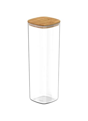 OU Hermetic Canister 2L Transparent Square Bamboo Lid Airtight Jar