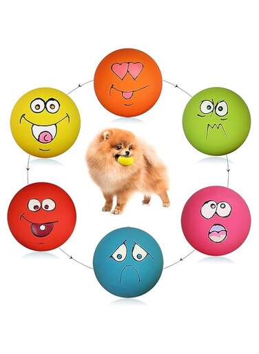 HDSX Smile Face Dog Squeaky Toys Soft Latex Squeak Balls for Puppy Small Pet Dogs 6 Pcs/Set