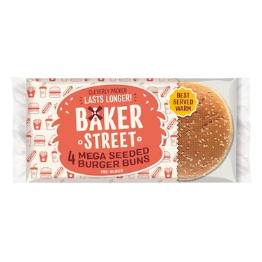 Baker Street Mega Burger Buns 4 Buns, 300g