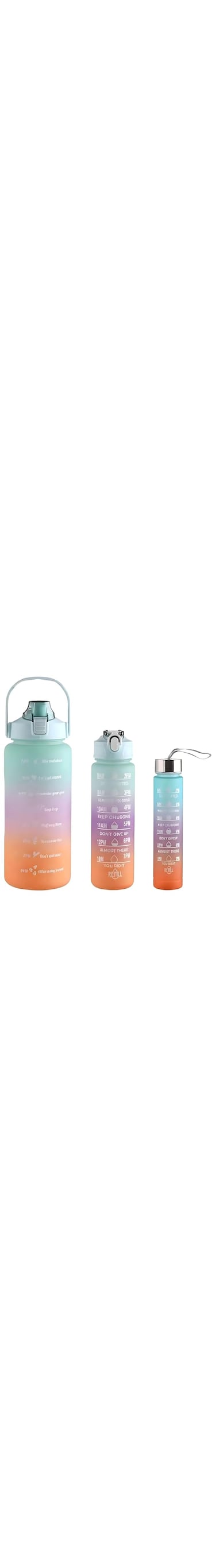Motivational 3 Pack Sports Water Bottle with Straw   Measured Plastic Drinking BPA Free Non-Toxic Sports Drinks Time Markings Motivational Fitness - Baby Blue Gradient