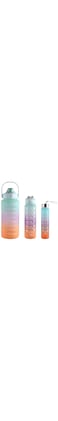 Motivational 3 Pack Sports Water Bottle with Straw   Measured Plastic Drinking BPA Free Non-Toxic Sports Drinks Time Markings Motivational Fitness - Baby Blue Gradient