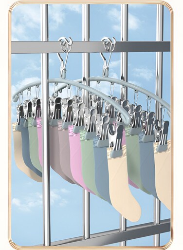Multi Clip Drying Rack,Laundry Drying Racks with 10 Clips,Sock Dryer with Clips,Stainless Steel Drying Rack,Hanging Drying Rack for Drying Socks,Bras,Towel,Underwear,Baby Clothes,Grey (2pc)