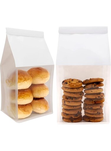 Bakery Bag, 50pcs 5.1x4.3x11 In, Toast Bread Bag, Sliced Bread Packaging, Self-sealing Bread Bag, Window Cookie Bag for Packaging Kraft Paper Tin Tie Tab Lock Candy Bag Treat Bag, Popcorn, Coffee Bag