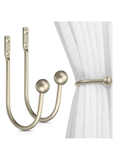 Khazna Curtain Holdback, 2 pcs Wall Mounted Drapery Tiebacks Hooks with Ball Curtain Drapery Holders Aluminum Alloy Decorative Curtain Cord Holdback Drapes Tiebacks, Cyangu