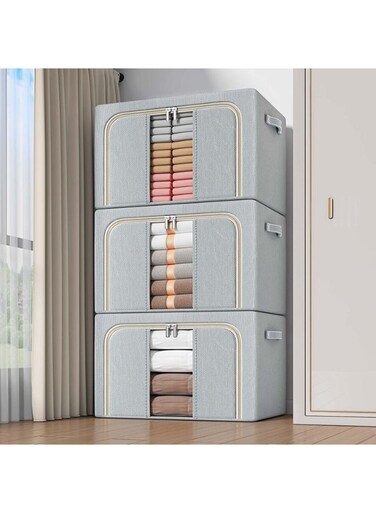 2 Pack 110L Wardrobe Clothes Organizer&iuml;&frac14;&OElig;Foldable Clothing Storage Boxes&iuml;&frac14;&OElig;Stackable Drawer Organizers,with Metal Frames&iuml;&frac14;&OElig;Handles&iuml;&frac14;&OElig;Transparent Windows, and Double Zippers&iuml;&frac14;&OElig;for Clothes, Jeans, Pants, Sweaters, Dresses