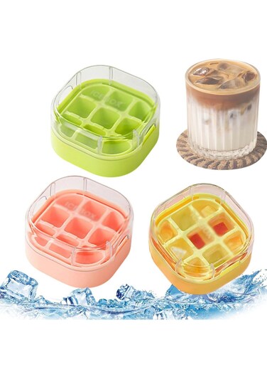 Ice Cube Platen, Set of 3 Drink Ice Cube Moulds with Lid, Stackable Ice Cube Maker Moulds, Contactless Easy Release Design, Kitchen Gadgets, For Soda, Drinks, Juice or Coffee