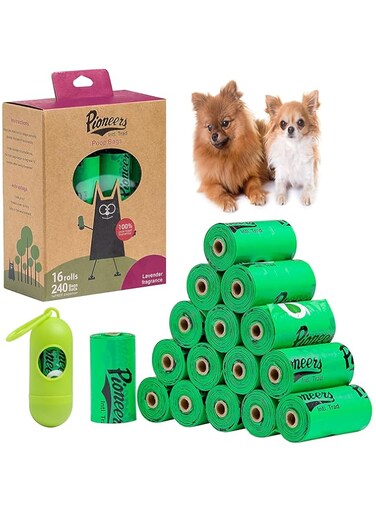 Pioneers, Dog Poop Bags with Dispenser Pet Waste Bags 16 Rolls 240 Bags With Leash Clip for Doggie Cats Puppy, Extra Thick and Large Biodegradable Leak-Proof Eco Friendly Poo Bags, Dog Pet Supplies