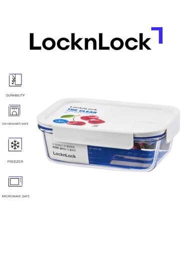Clear Glass Rectangular 1L White - Durable, Airtight, Heat-Resistant Food Storage Container