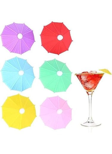 Pack Umbrella Drink Markers, Umbrella Sticks, Wine Glass Charms, Silicone Drink Glass Markers, Tasteless and Safe, for Summer Hawaiian Cupcake Toppers Tropical Wedding Party Decor
