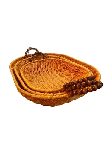 Set of 3 Multifunctional Rattan Tray