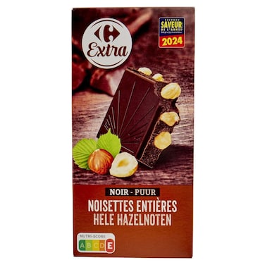 Carrefour Extra Dark Chocolate with Whole Hazelnuts, 200g