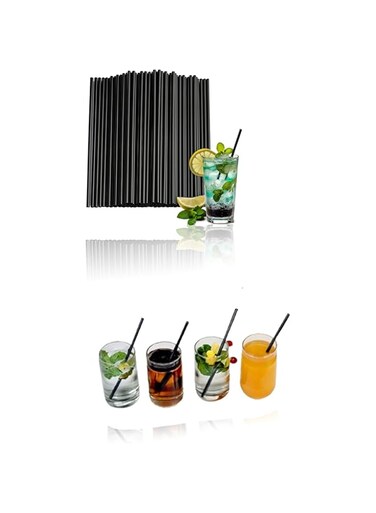 Sweet seven Black Disposable Plastic Drinking Straws - 100 Pcs, 0.23'' Diameter, 10.2'' Long