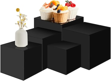 Geetery Set of 5 Black Acrylic Display Buffet Risers with Hollow Bottoms