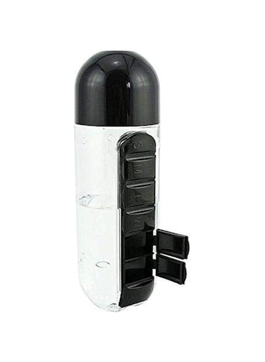 Dubai Gallery Water Bottle With Pill Case Black/Clear 600Ml