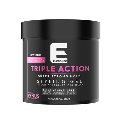Elegance E-Series Venus Triple Action Styling Gel 500ml - Super Strong Hold, Volumizing, Flake-Free with Long-Lasting Shine and Refreshing Fragrance