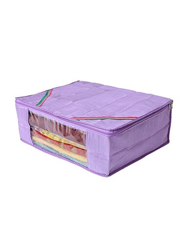 Raw Silk Saree Cover Wardrobe Organizer Purple