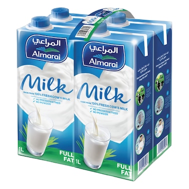 المراعي حليب كامل الدسم معالج بدرجة حرارة عالية 1 لتر حزمة من 4