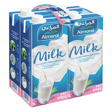 Almarai UHT Fat Free Milk 1L Pack of 4